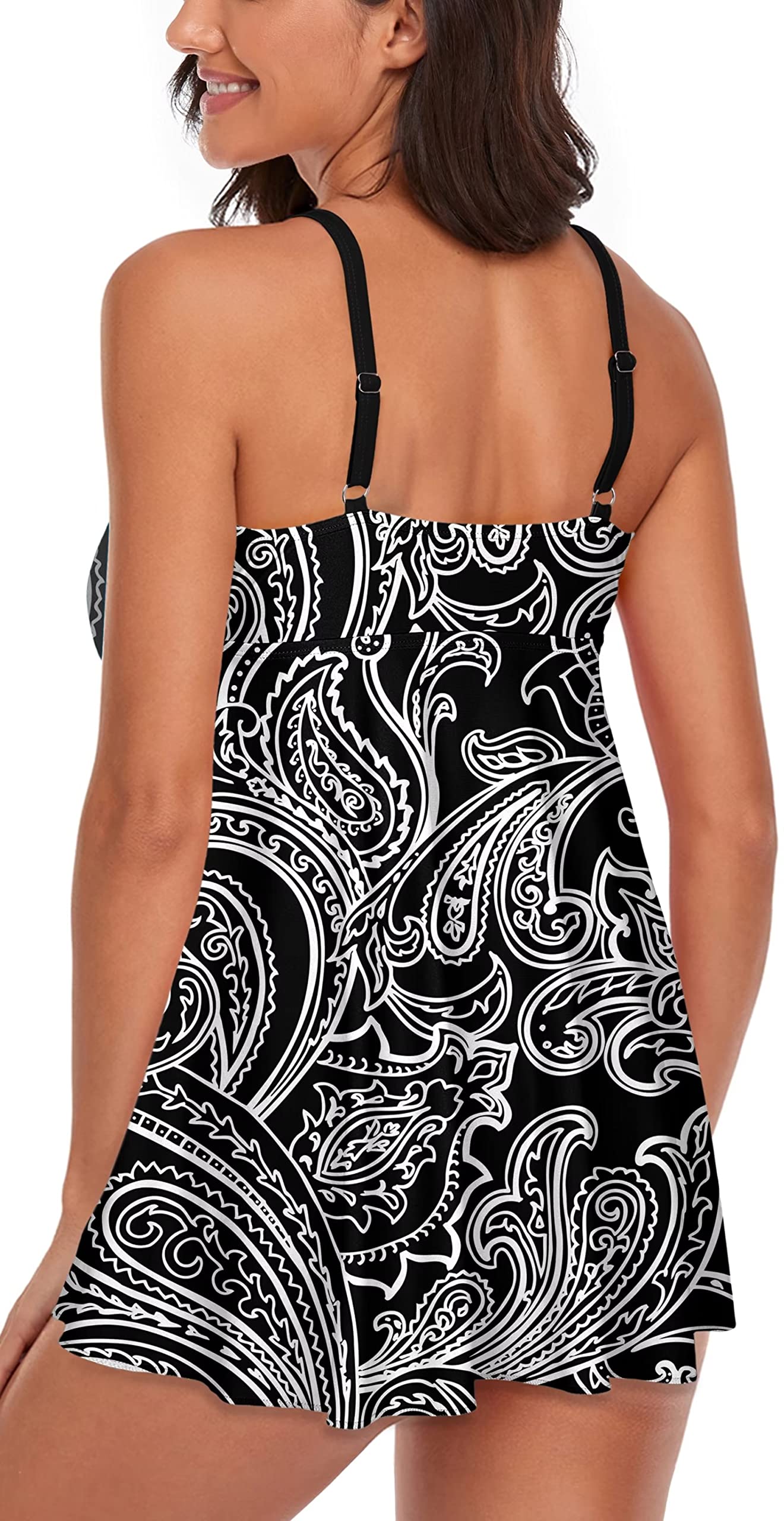 Womens Tummy Control Swimderss Two Piece Tankini Swimsuits Bikini